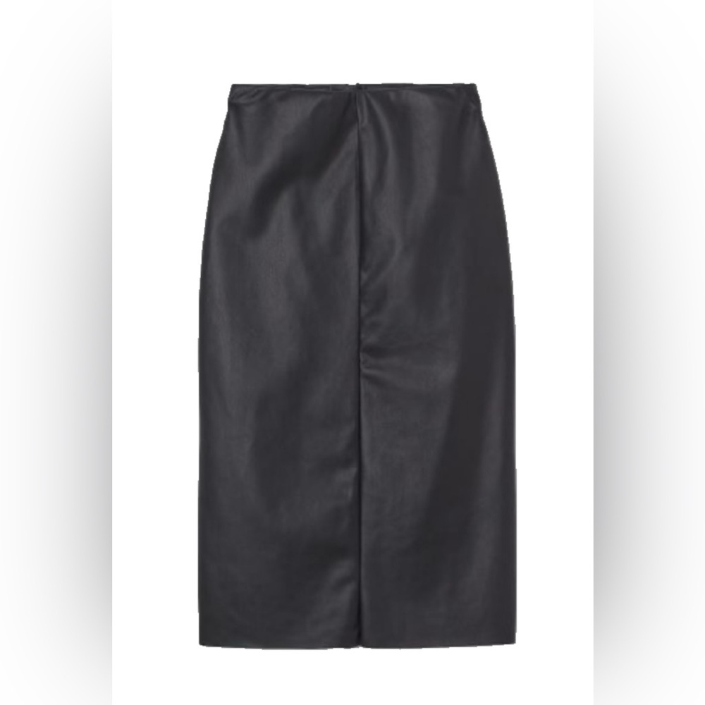 H&M Black Leather Midi Skirt